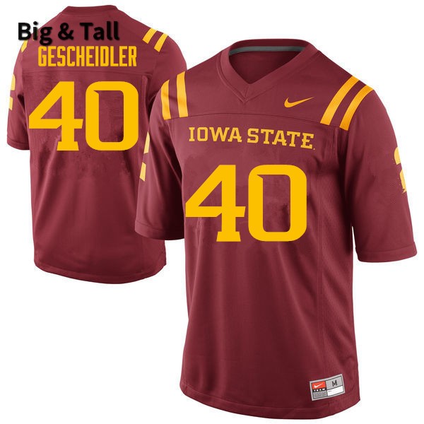 Iowa State Cyclones Men's #40 Jared Gescheidler Nike NCAA Authentic Cardinal Big & Tall College Stitched Football Jersey SU42N18WO